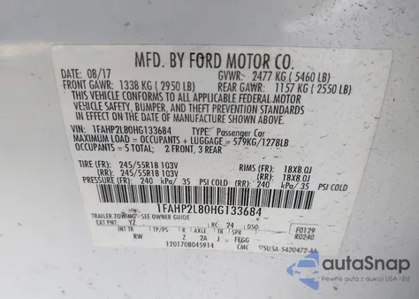 2017 Ford Police Interceptor from USA, damaged, VIN 1FAHP2L80HG133684